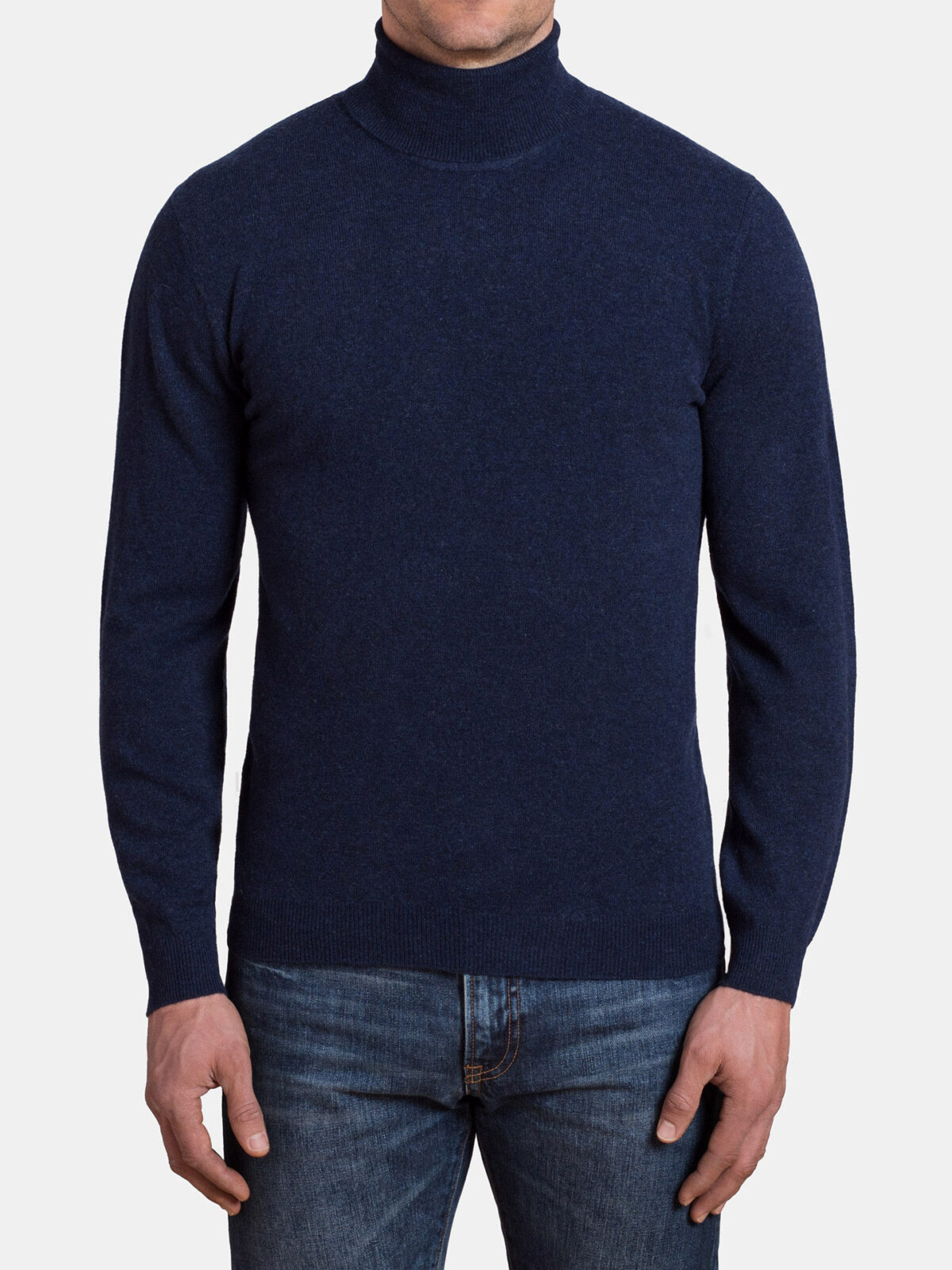 Navy Melange Cashmere Turtleneck Sweater