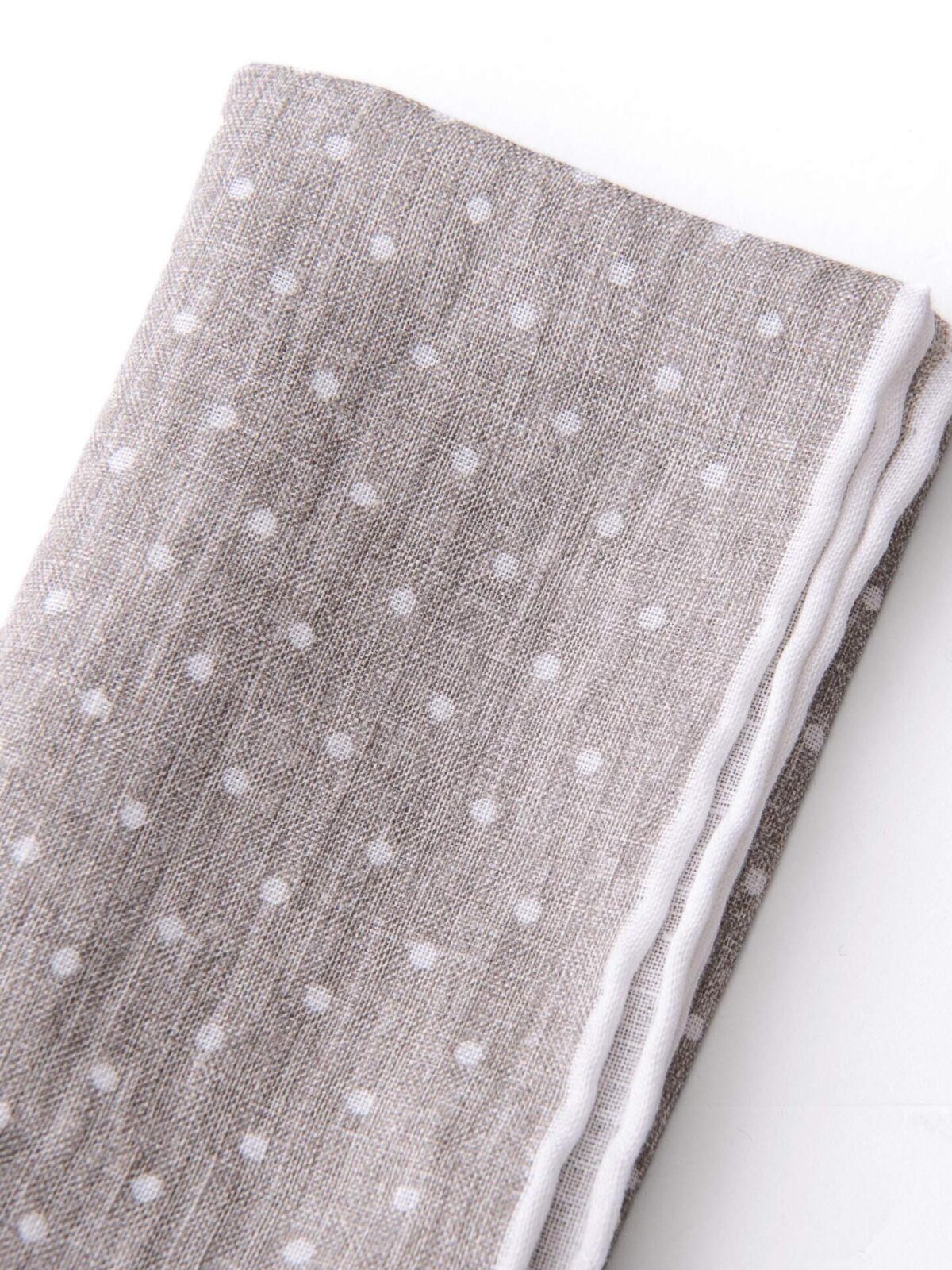Taupe and White Dot Print Linen Pocket Square