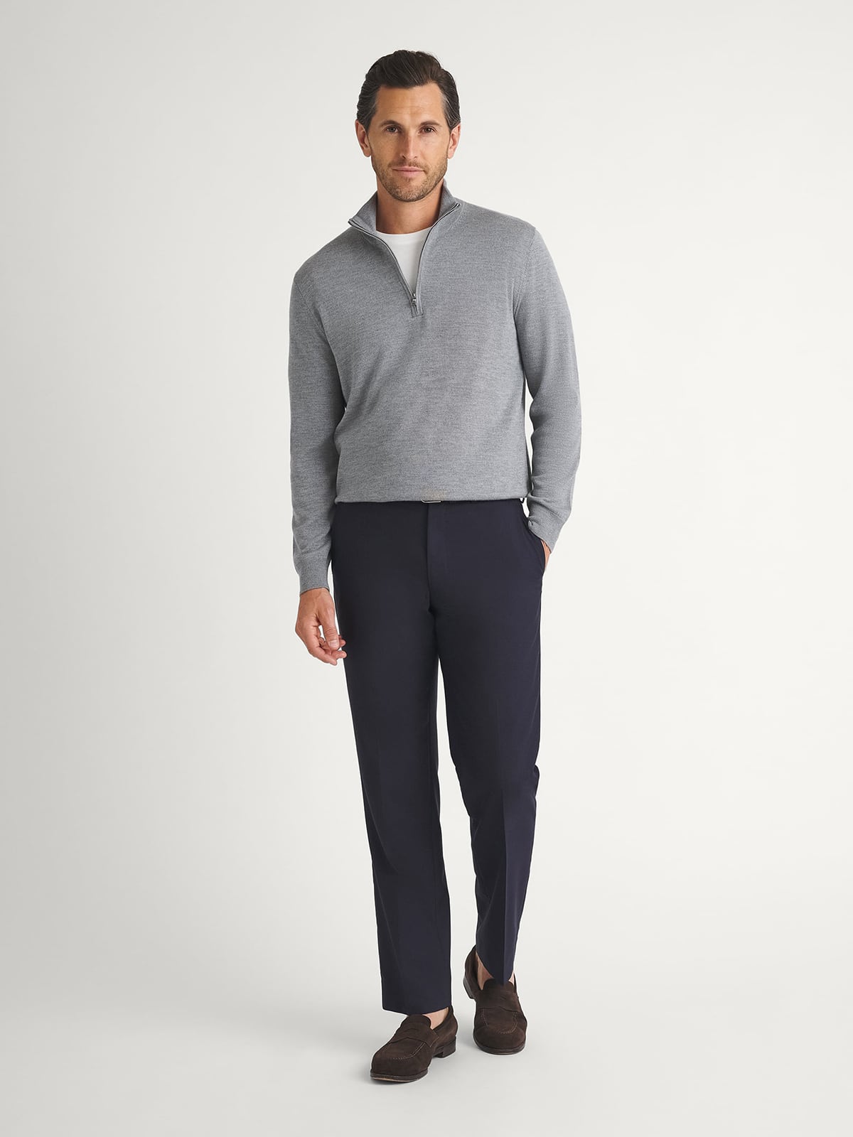 Light Grey Merino and Silk Half-Zip Sweater | Proper Cloth