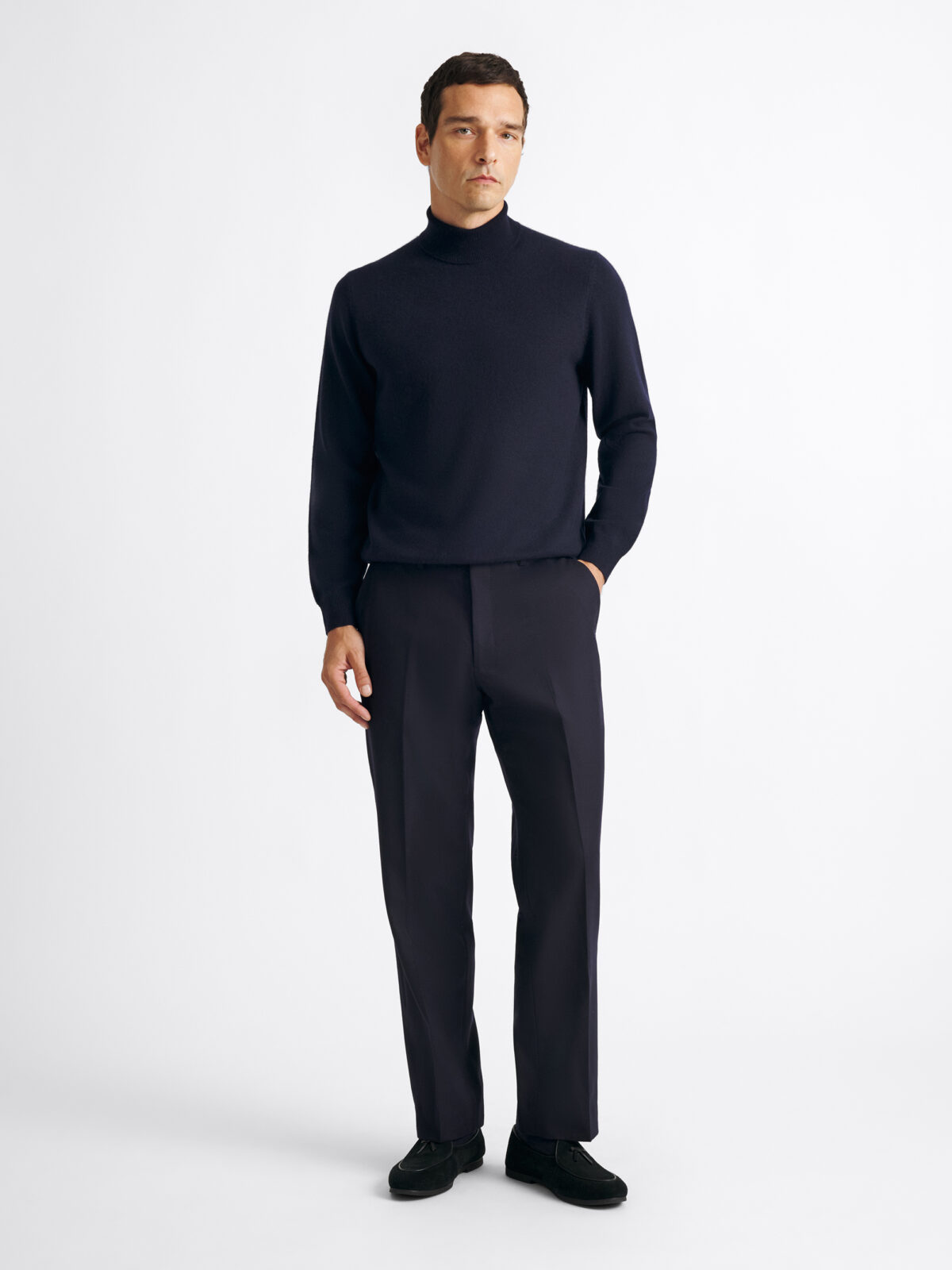 Navy Scottish Cashmere Turtleneck Sweater - Proper Cloth