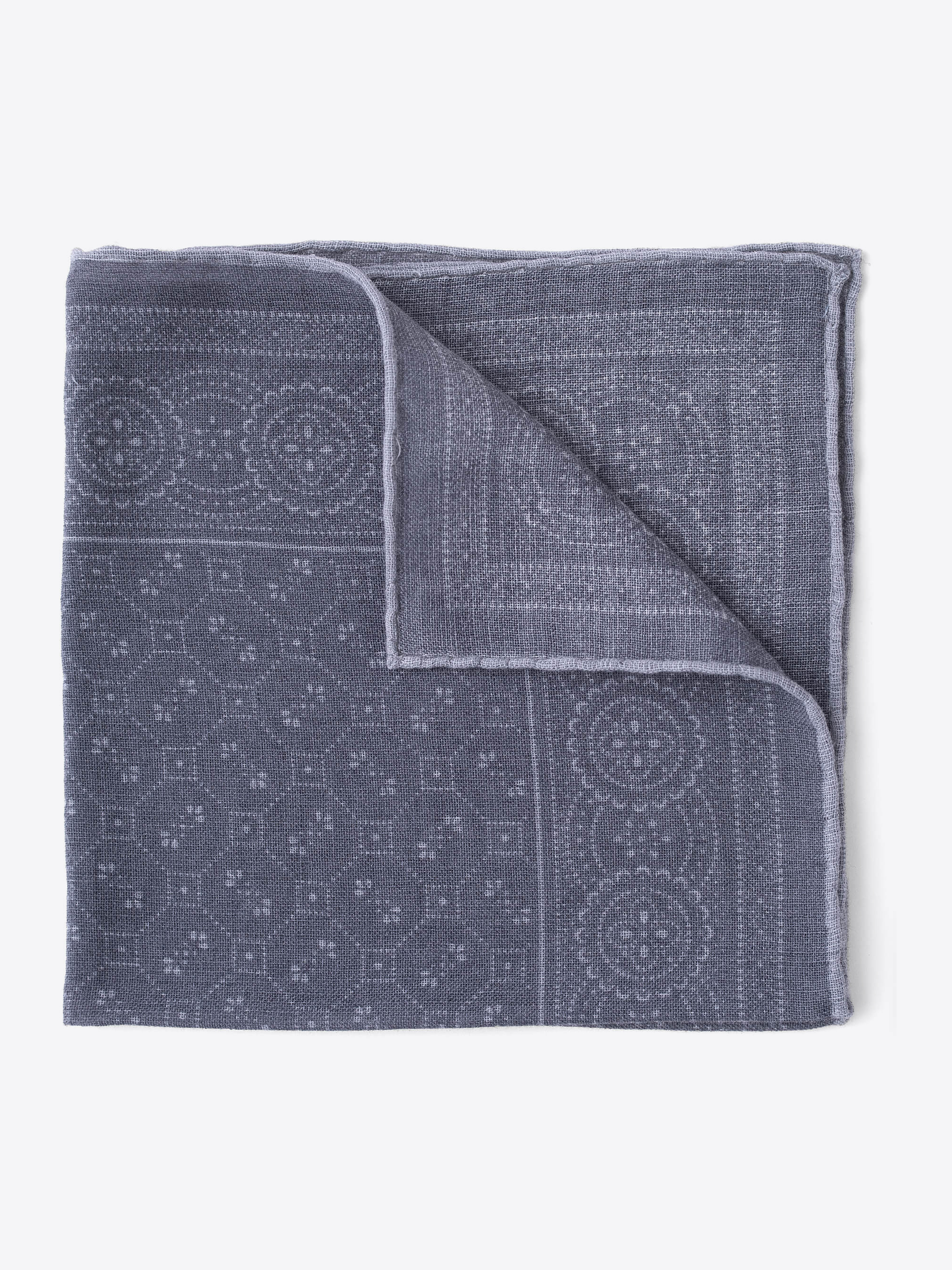 Zoom Image of Grey Bandana Print Wool Pocket Square