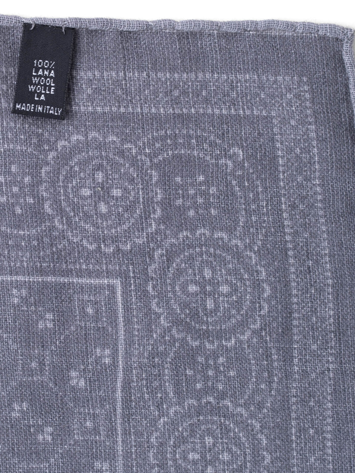 Grey Bandana Print Wool Pocket Square