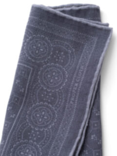Grey Bandana Print Wool Pocket Square Product Thumbnail 4