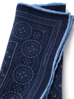 Navy Bandana Print Wool Pocket Square Product Thumbnail 4
