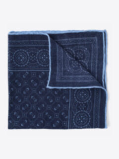 Navy Bandana Print Wool Pocket Square Product Thumbnail 1