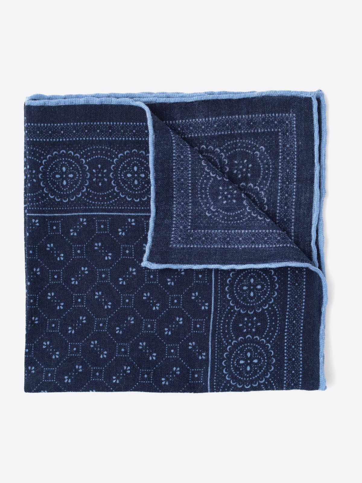 Navy Bandana Print Wool Pocket Square