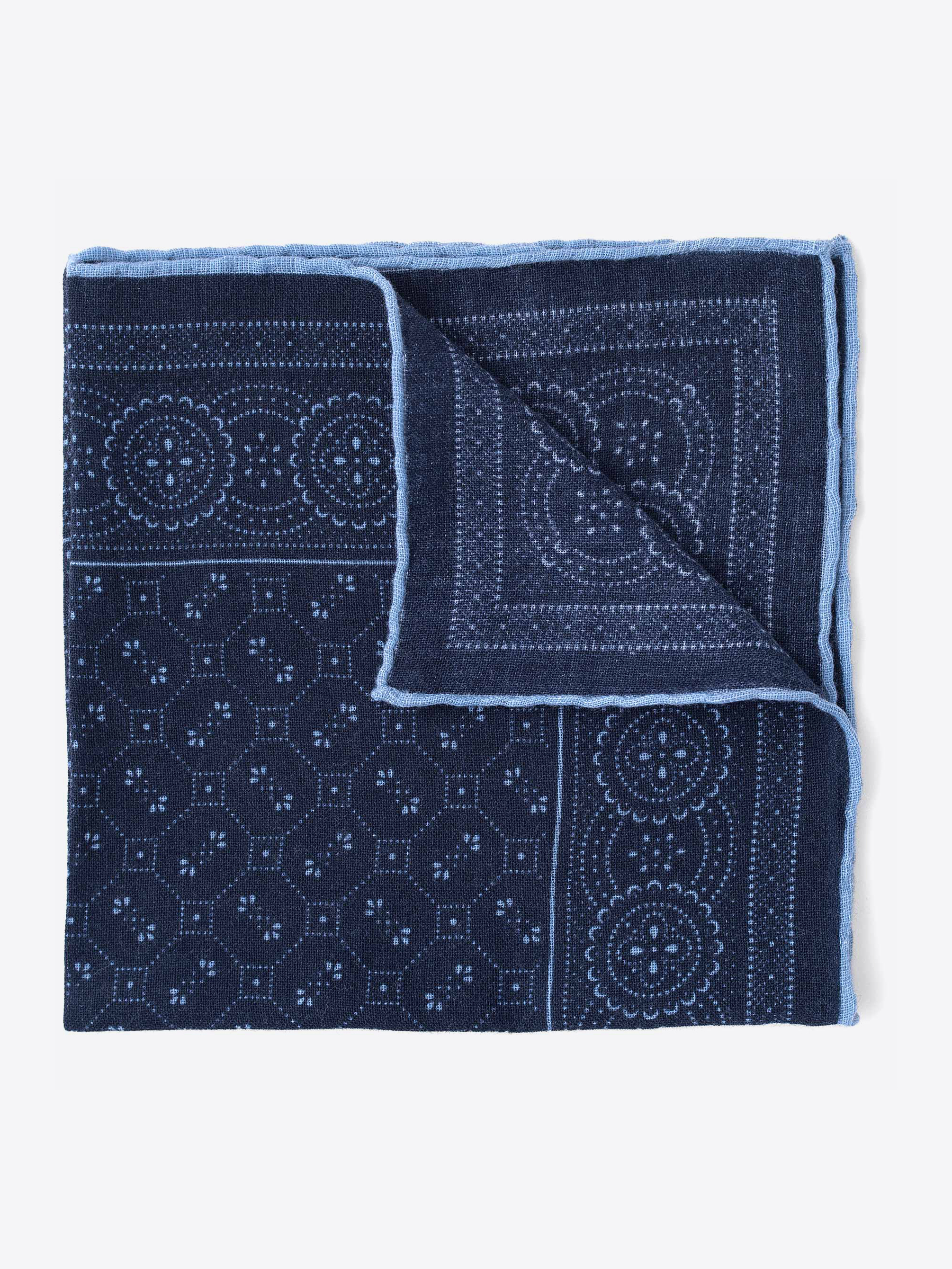 Zoom Image of Navy Bandana Print Wool Pocket Square