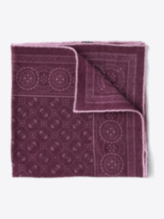 Burgundy Bandana Print Wool Pocket Square Product Thumbnail 1