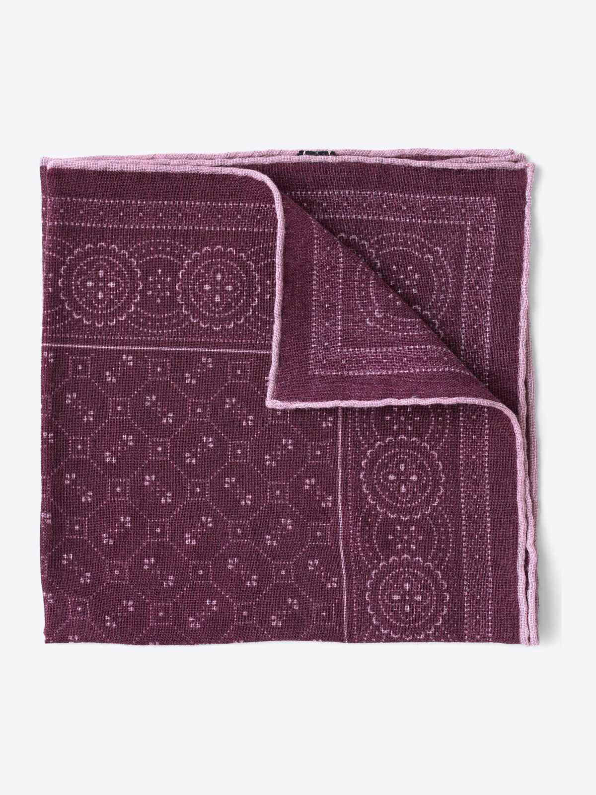 Burgundy Bandana Print Wool Pocket Square