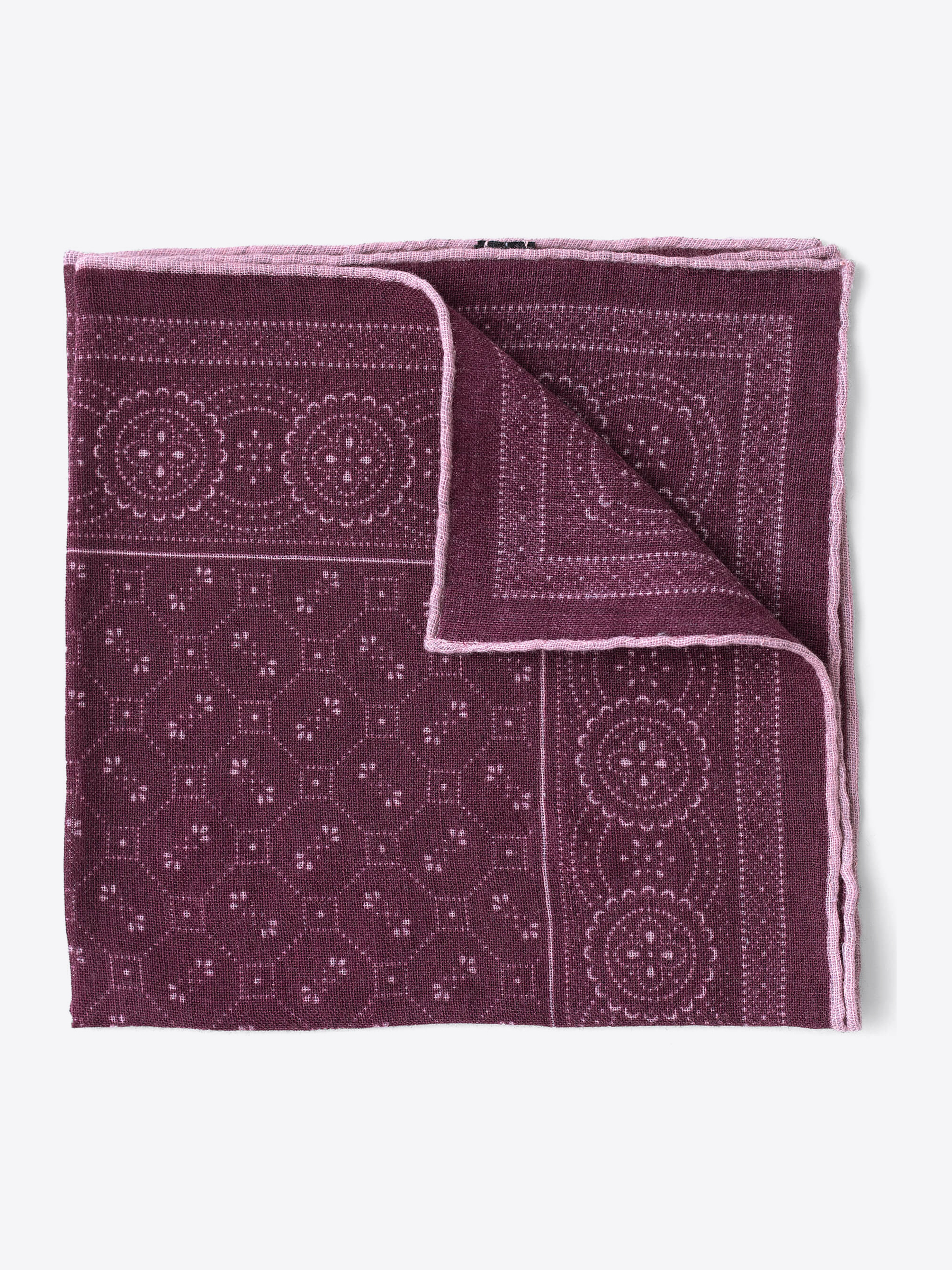 Zoom Image of Burgundy Bandana Print Wool Pocket Square