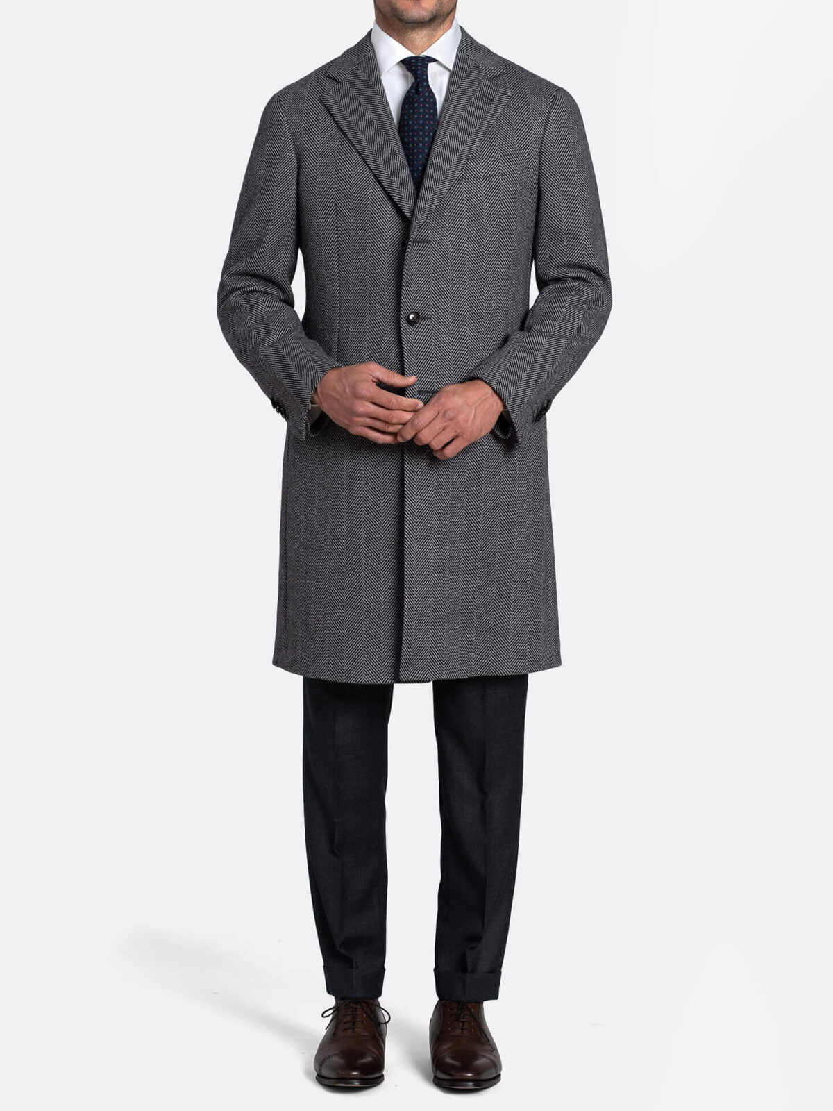 Bleecker Grey Herringbone Wool and Cashmere Coat by Proper Cloth