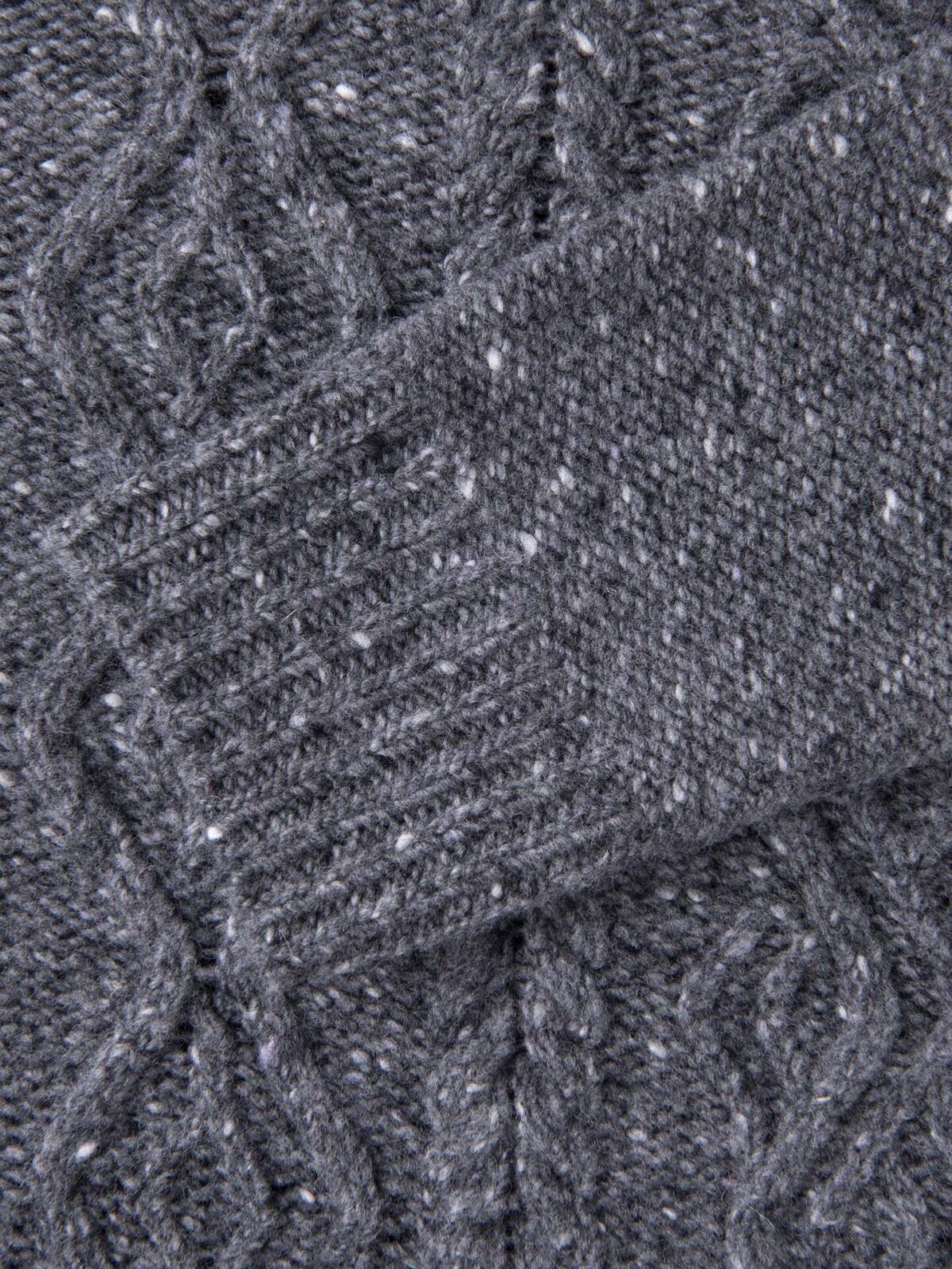 Grey Italian Wool and Cashmere Aran Crewneck Sweater