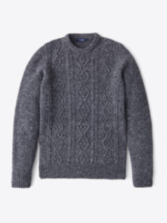 Grey Italian Wool and Cashmere Aran Crewneck Sweater Product Thumbnail 1