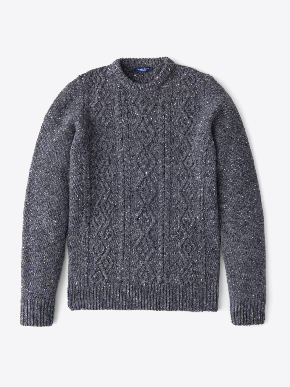 Grey Italian Wool and Cashmere Aran Crewneck Sweater