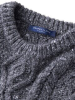 Grey Italian Wool and Cashmere Aran Crewneck Sweater Product Thumbnail 5