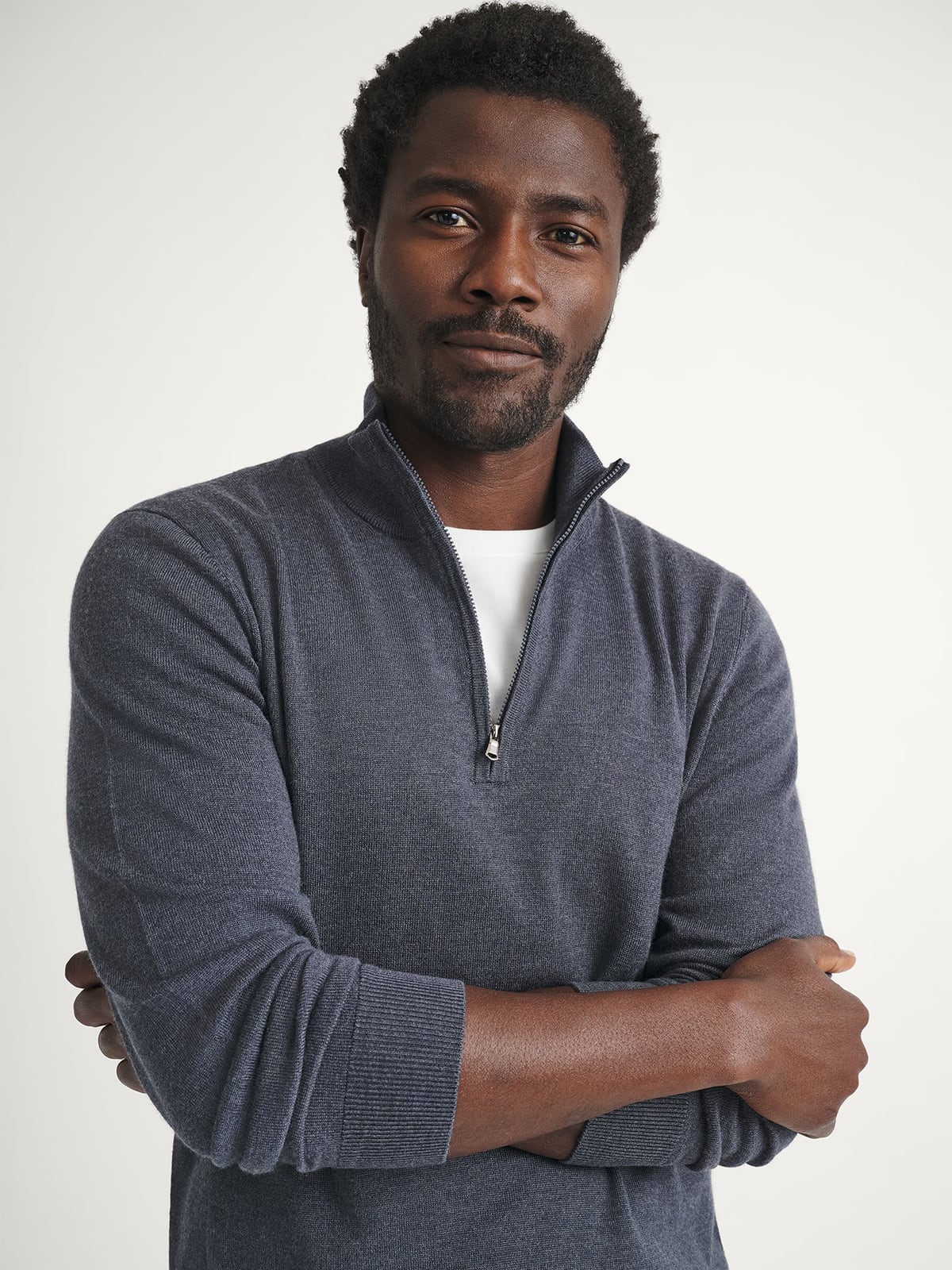 Dark Slate Merino and Silk Half-Zip Sweater - Proper Cloth