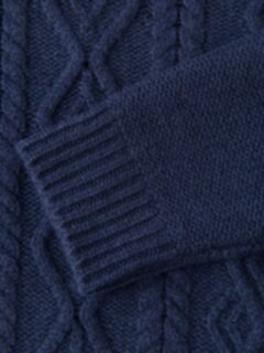 Navy Italian Wool and Cashmere Aran Crewneck Sweater Product Thumbnail 5