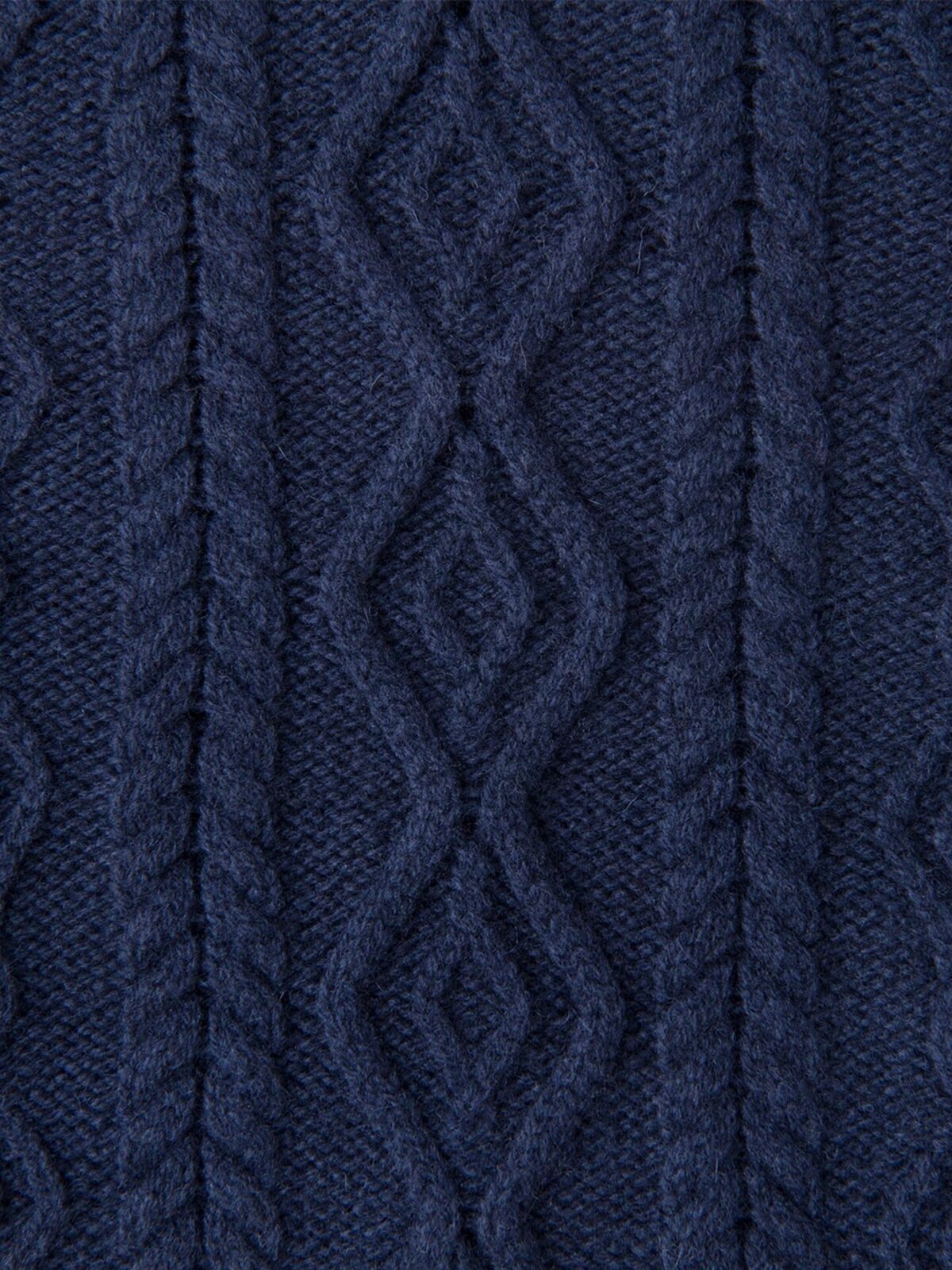 Navy Italian Wool and Cashmere Aran Crewneck Sweater