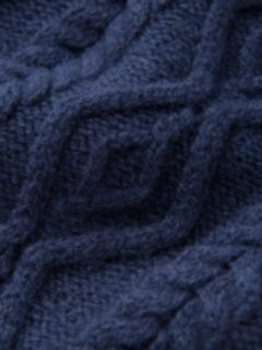 Navy Italian Wool and Cashmere Aran Crewneck Sweater Product Thumbnail 7