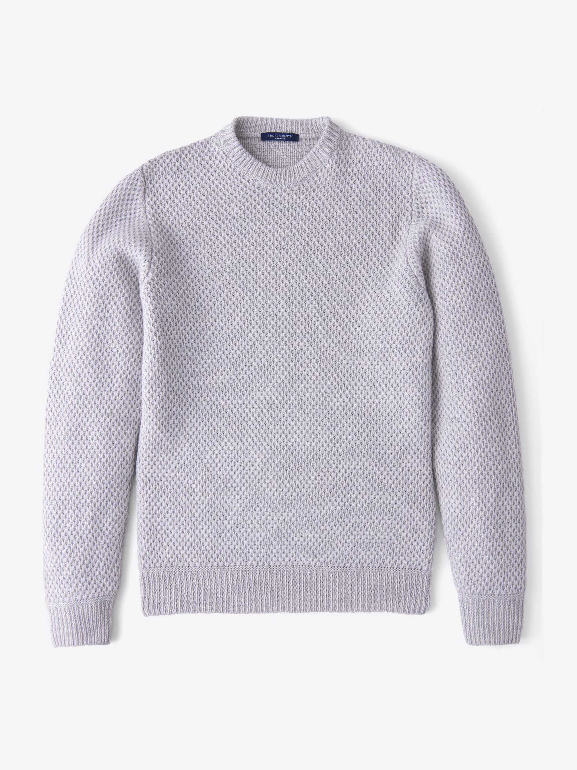 Zoom Image of Light Grey Wool and Cashmere Basket Stitch Sweater