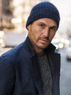 Light Navy Wool and Cashmere Italian Knit Hat Product Thumbnail 3