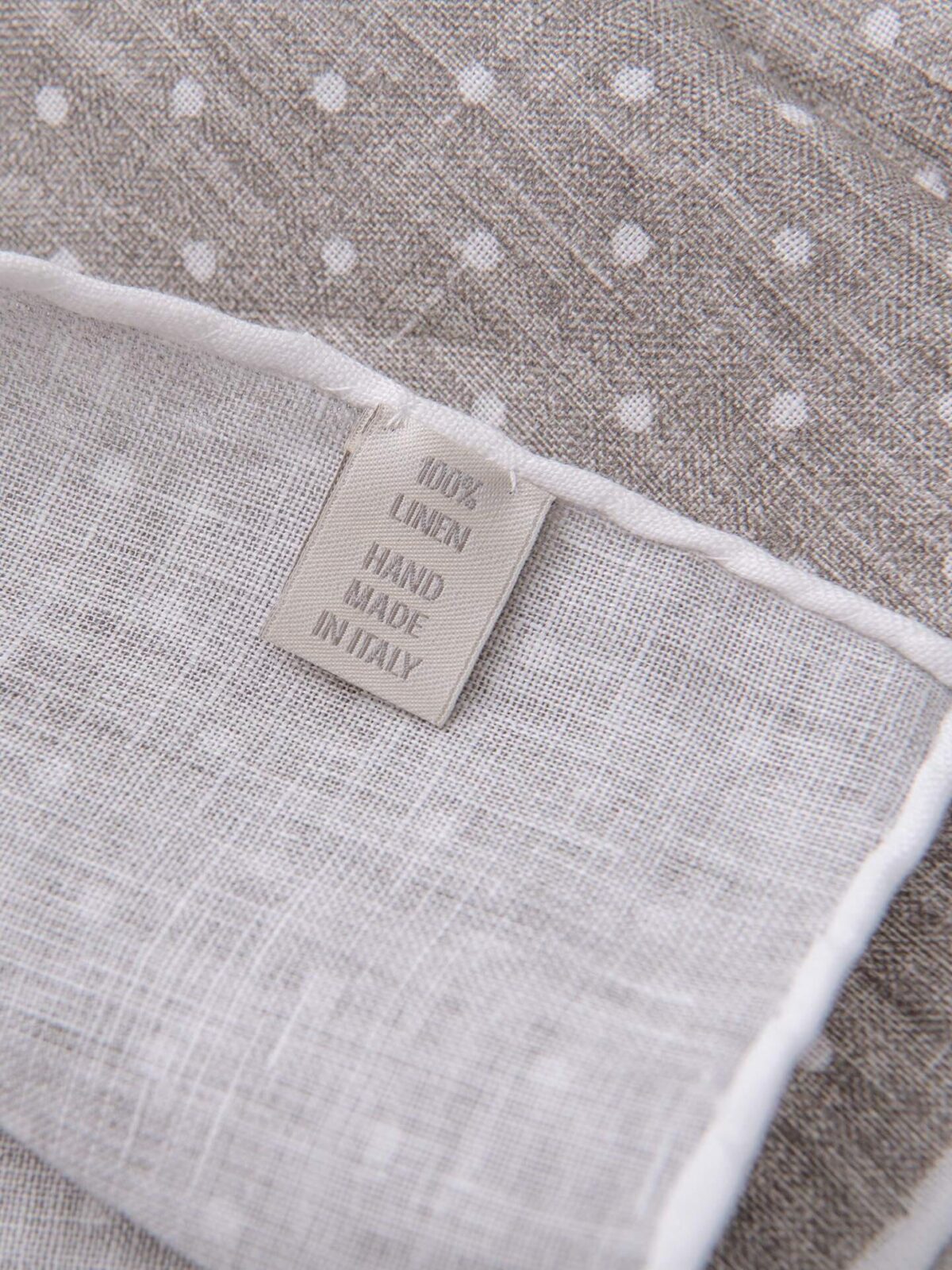Taupe and White Dot Print Linen Pocket Square