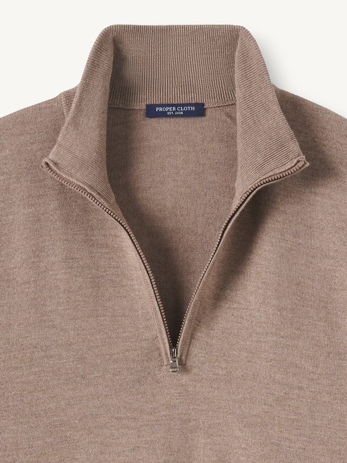 Taupe Merino and Silk Half-Zip Sweater | Proper Cloth