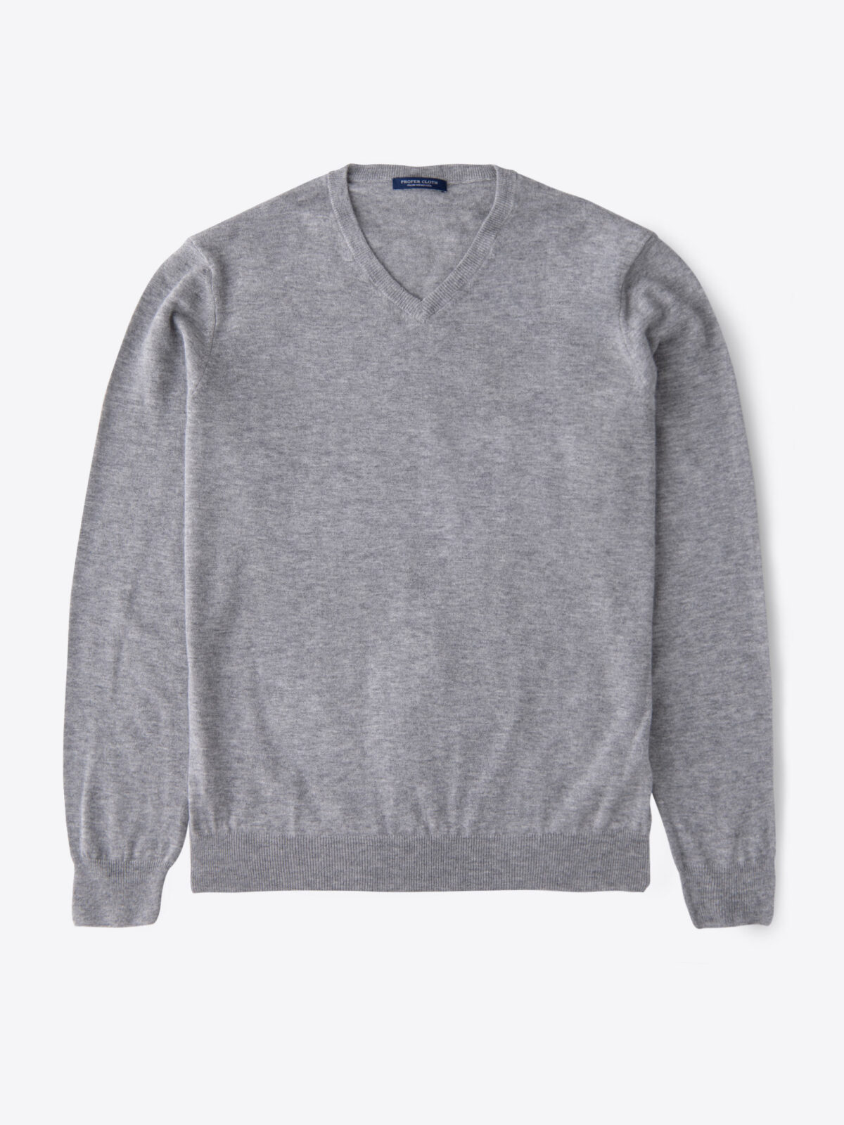 Light Grey Melange Merino V-Neck Sweater