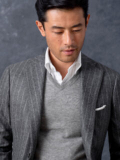 Light Grey Melange Merino V-Neck Sweater Product Thumbnail 2