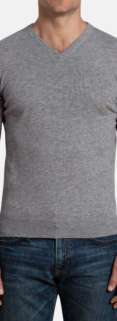 Light Grey Melange Merino V-Neck Sweater Product Thumbnail 3