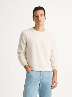 Cream Scottish Cashmere Crewneck Sweater by Proper Cloth