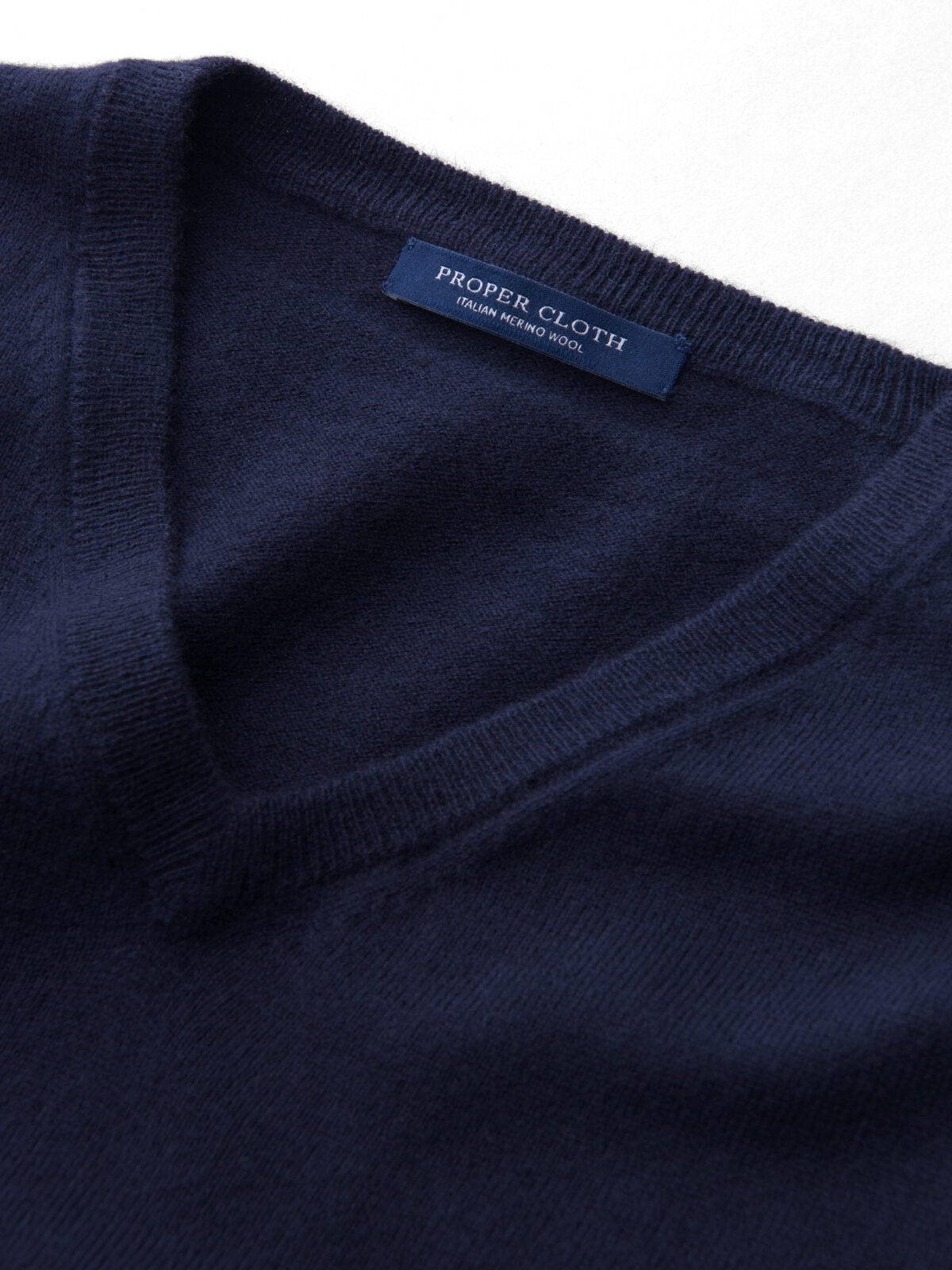 Navy Merino V-Neck Sweater by Proper Cloth