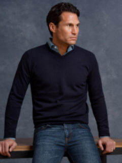 Navy Merino V-Neck Sweater Product Thumbnail 2