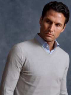 Natural Biella S130s Merino V-Neck Sweater Product Thumbnail 2