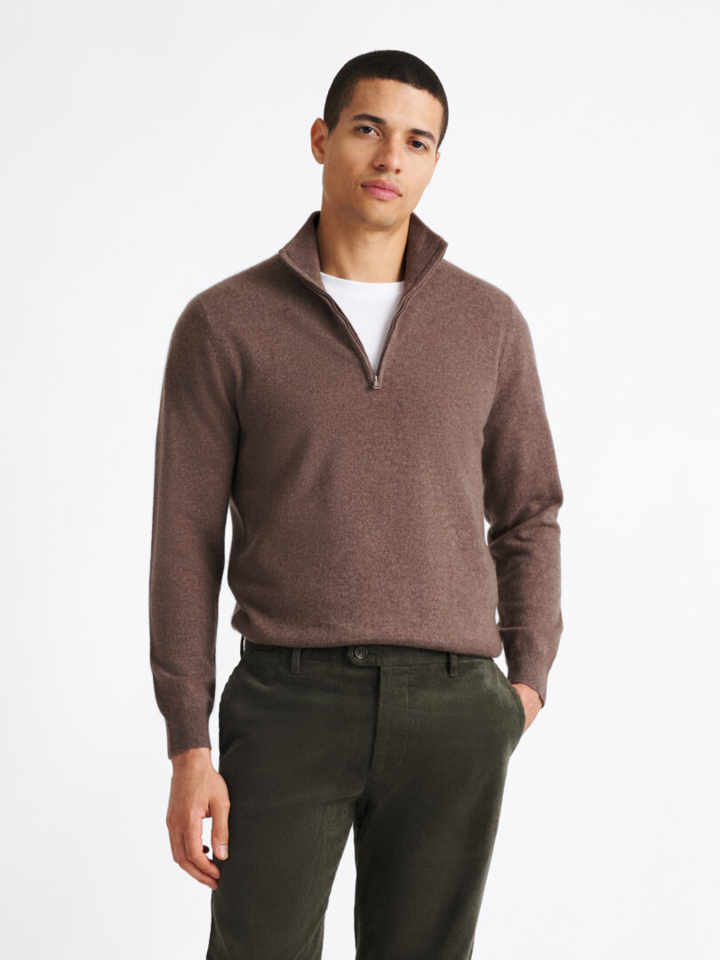 Brown Scottish Cashmere Half-Zip Sweater Thumb Detail