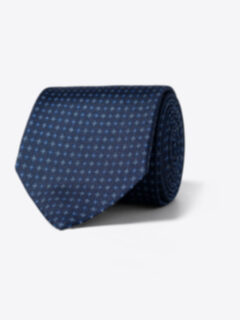 Navy and Light Blue Small Foulard Silk Tie Product Thumbnail 1