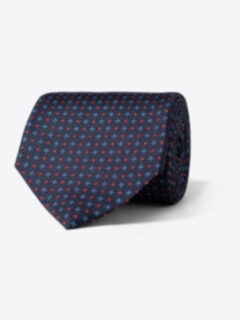 Navy Red and Light Blue Small Foulard Silk Tie Product Thumbnail 1