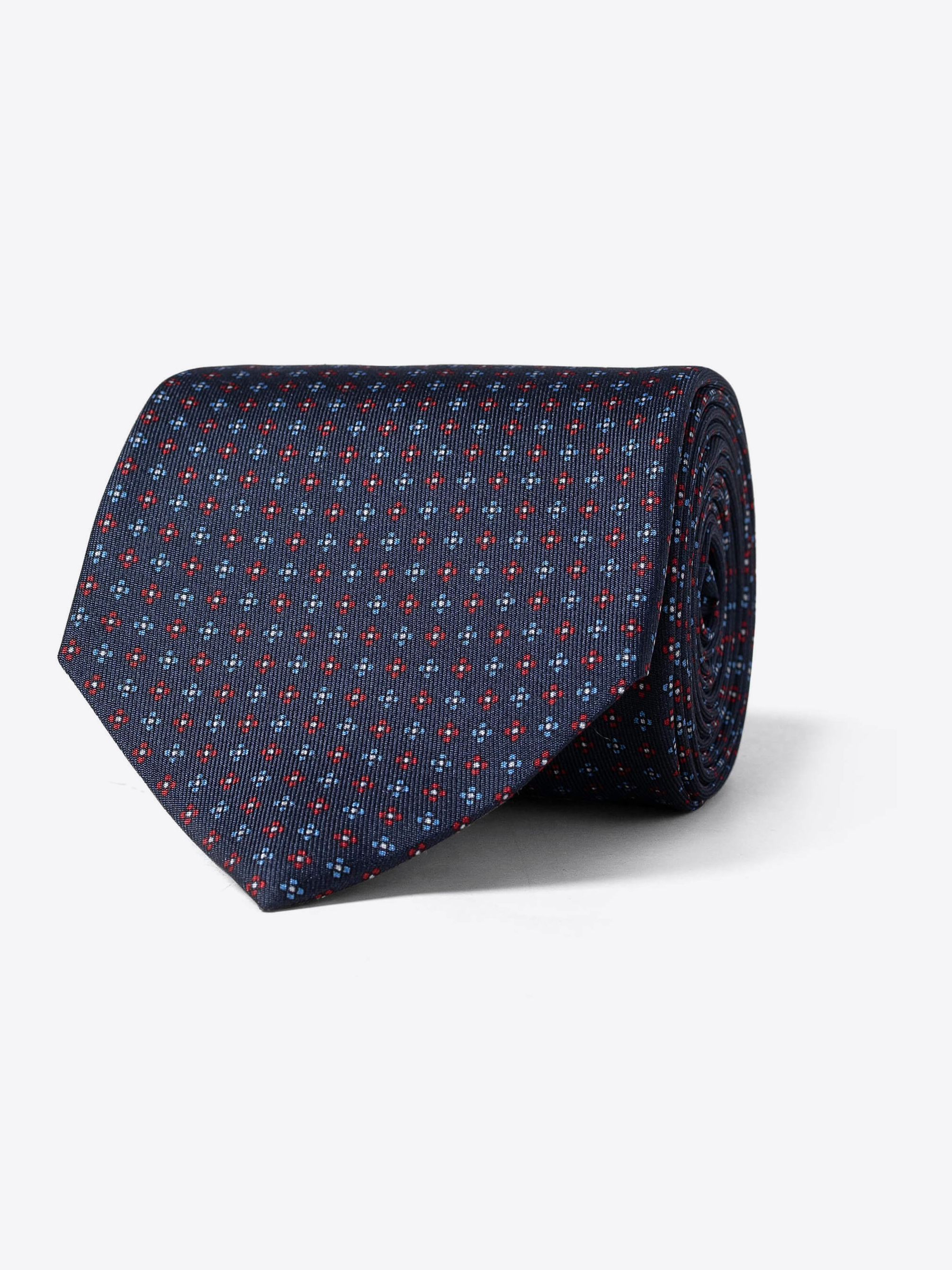 Zoom Image of Navy Red and Light Blue Small Foulard Silk Tie