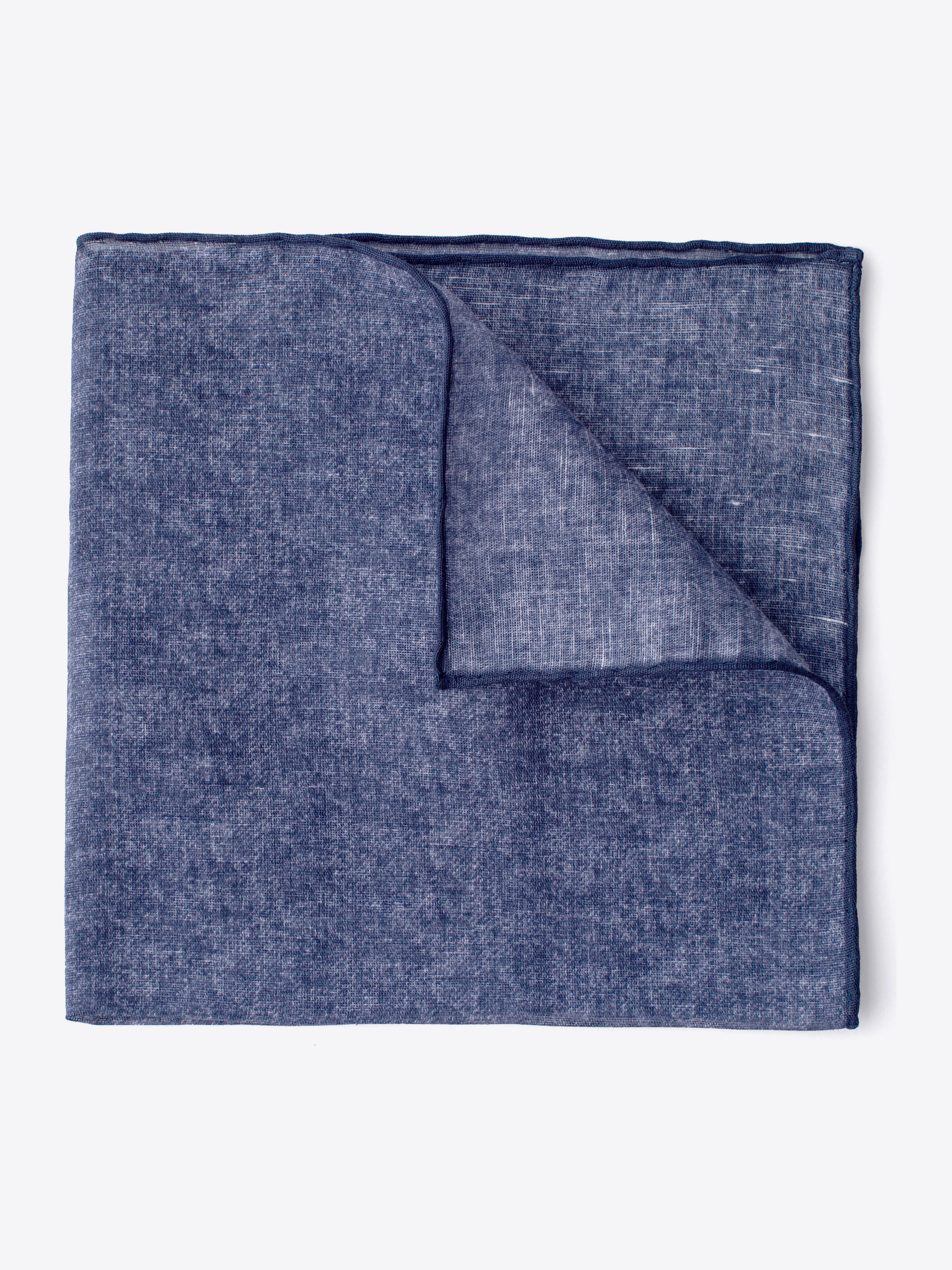Zoom Image of Navy Tipped Tonal Cotton and Linen Pocket Square