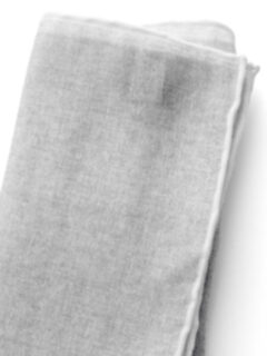 White Tipped Light Grey Cotton and Linen Pocket Square Product Thumbnail 4