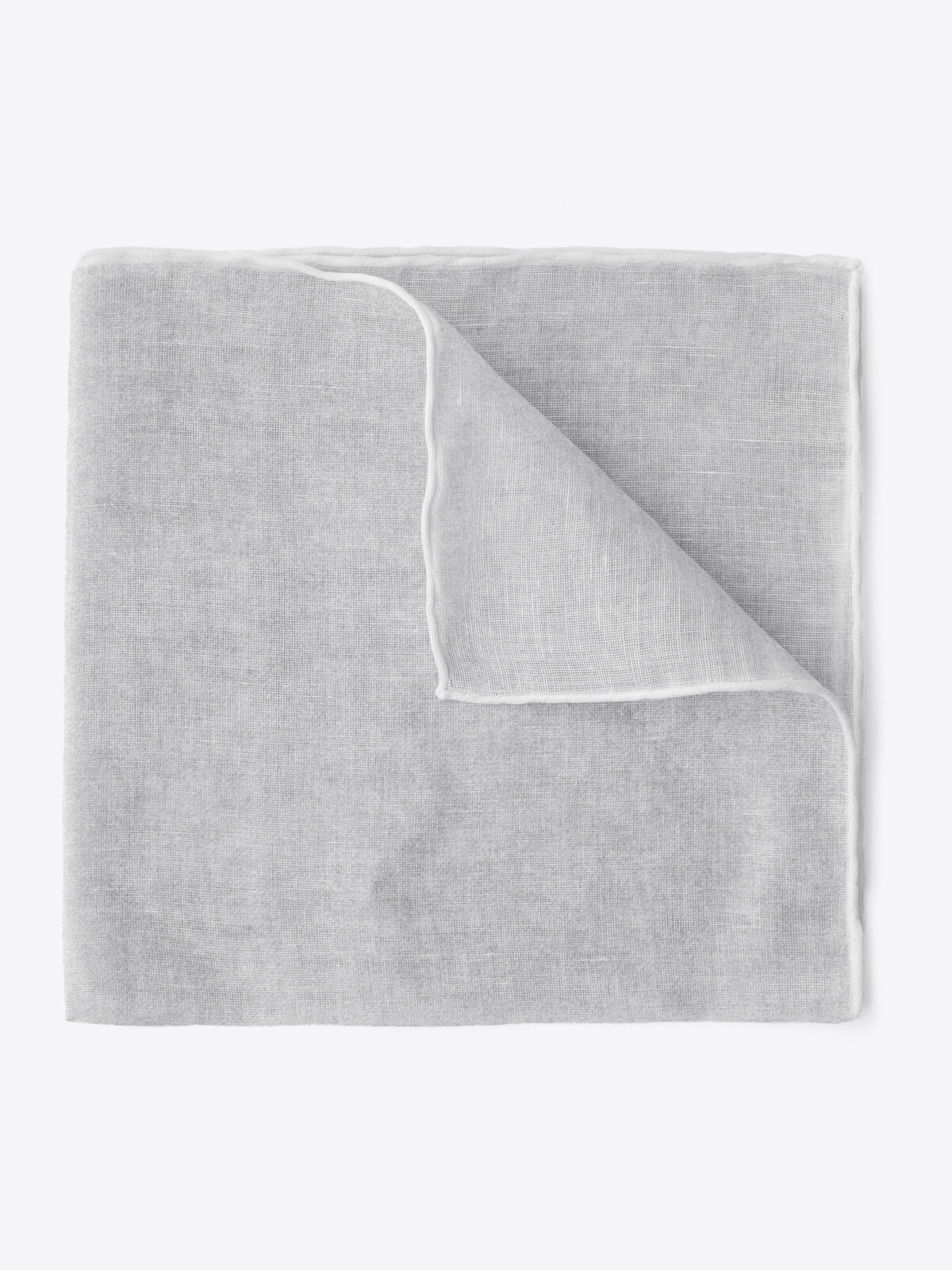 White Tipped Light Grey Cotton and Linen Pocket Square