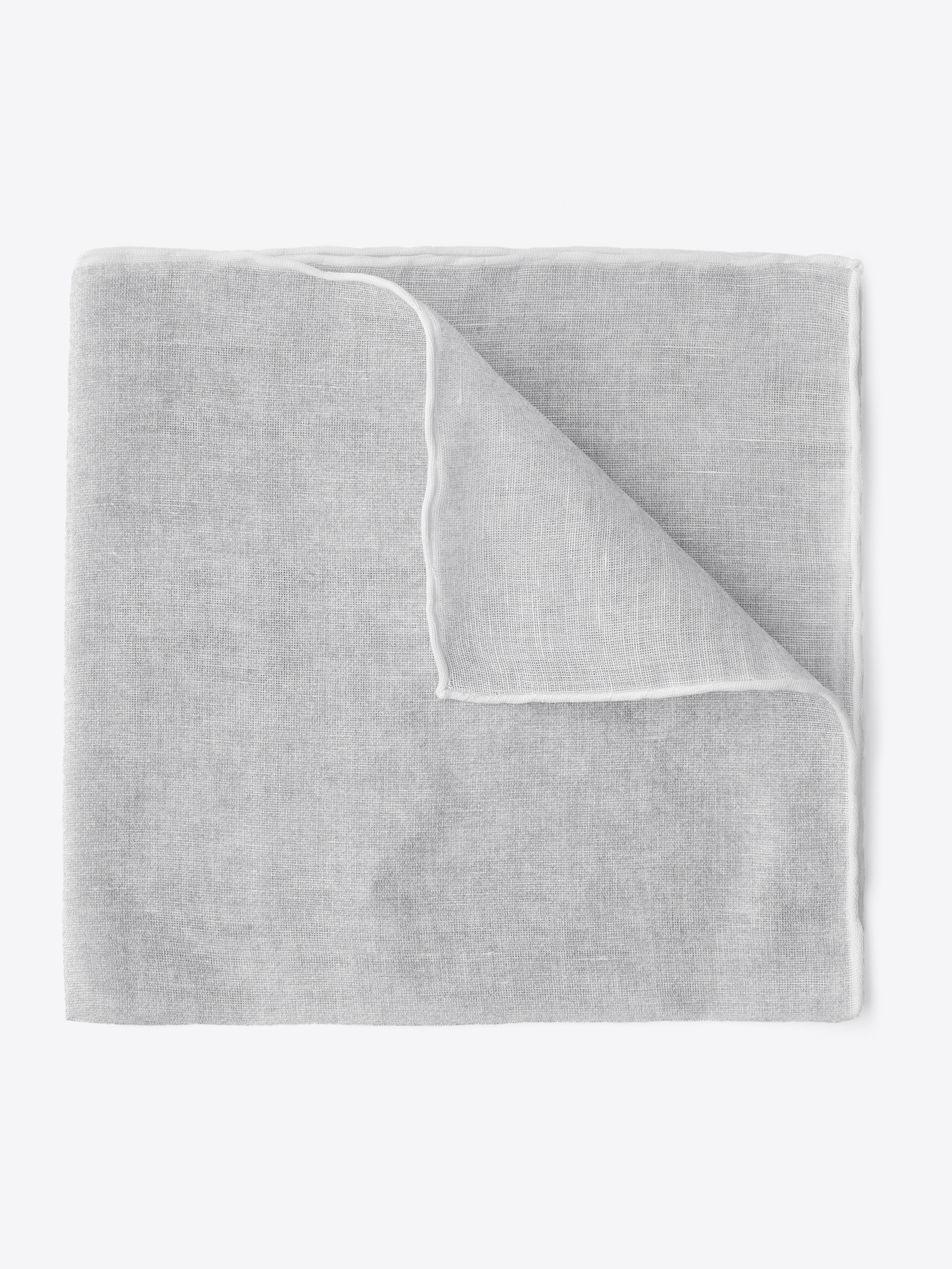 Zoom Image of White Tipped Light Grey Cotton and Linen Pocket Square