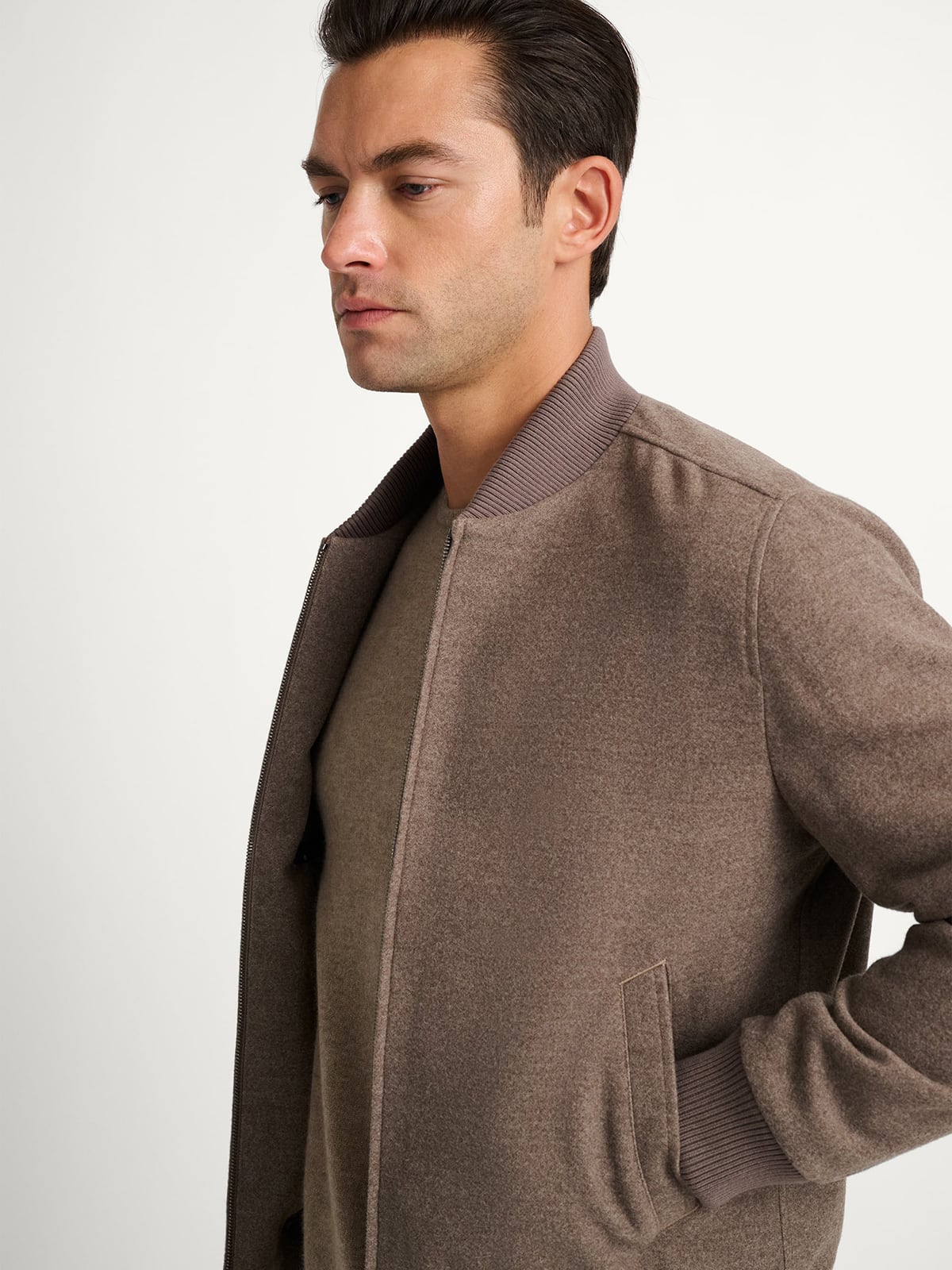 Wythe 2.0 Taupe Wool Flannel Bomber Jacket | Proper Cloth