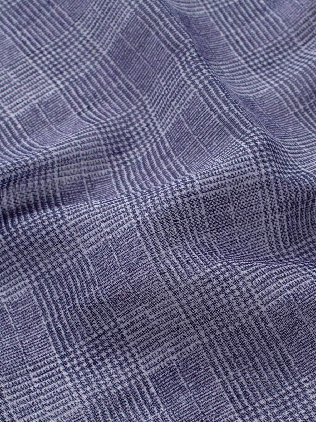Navy Tipped Glen Plaid Cotton and Linen Pocket Square