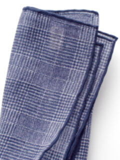 Navy Tipped Glen Plaid Cotton and Linen Pocket Square Product Thumbnail 2