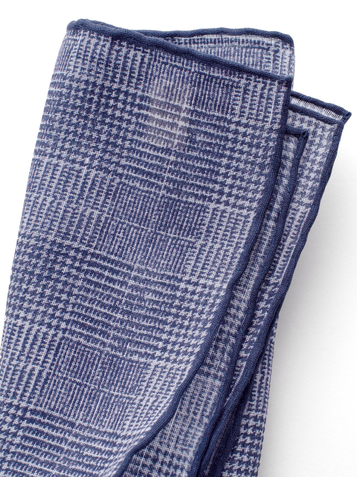 Navy Tipped Glen Plaid Cotton and Linen Pocket Square
