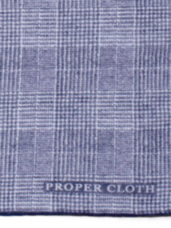 Navy Tipped Glen Plaid Cotton and Linen Pocket Square Product Thumbnail 4