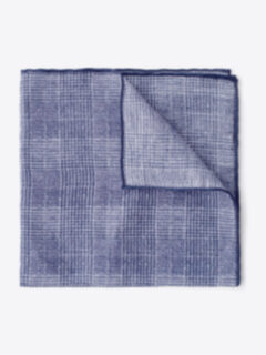 Navy Tipped Glen Plaid Cotton and Linen Pocket Square Product Thumbnail 1