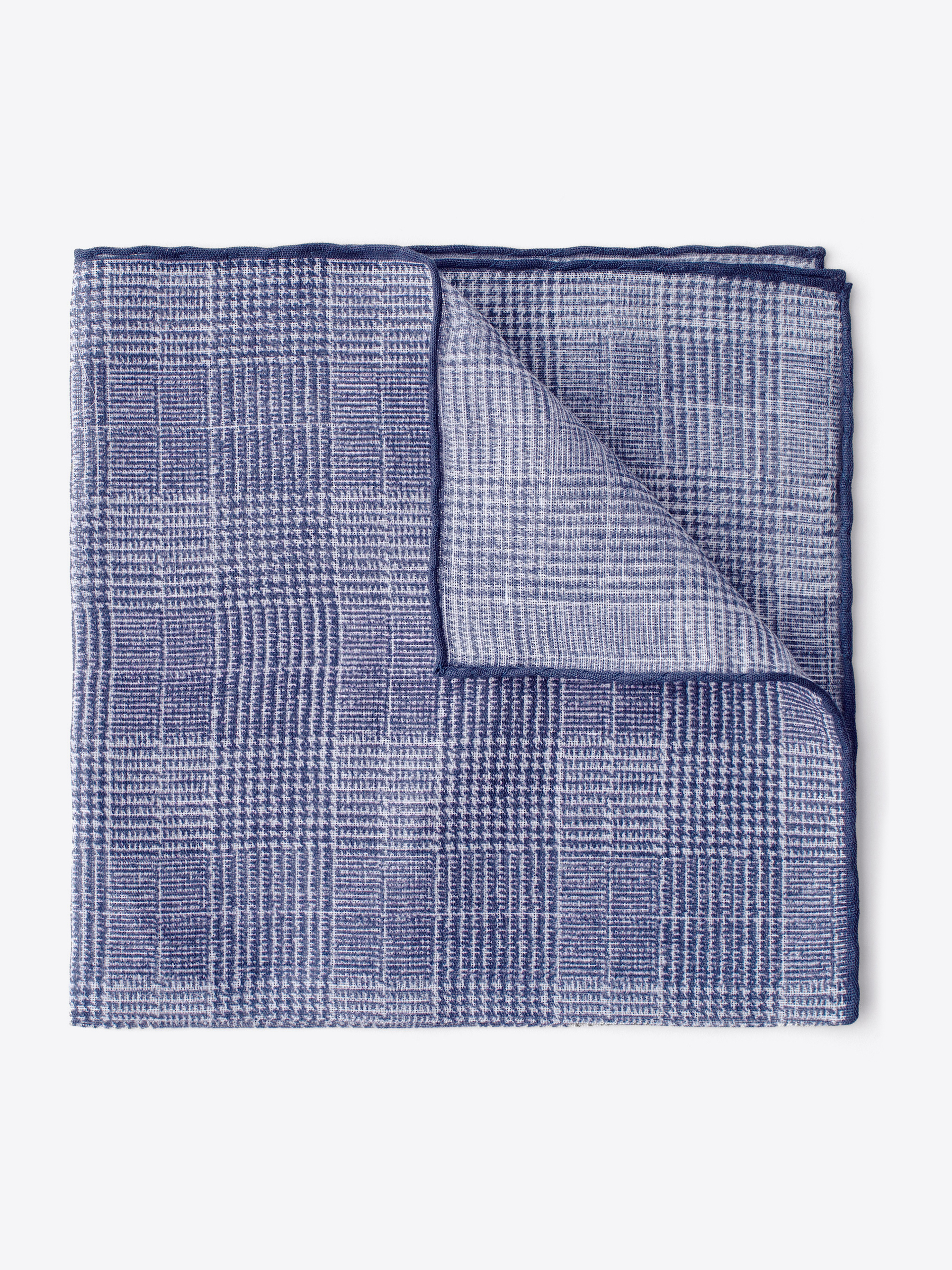 Zoom Image of Navy Tipped Glen Plaid Cotton and Linen Pocket Square