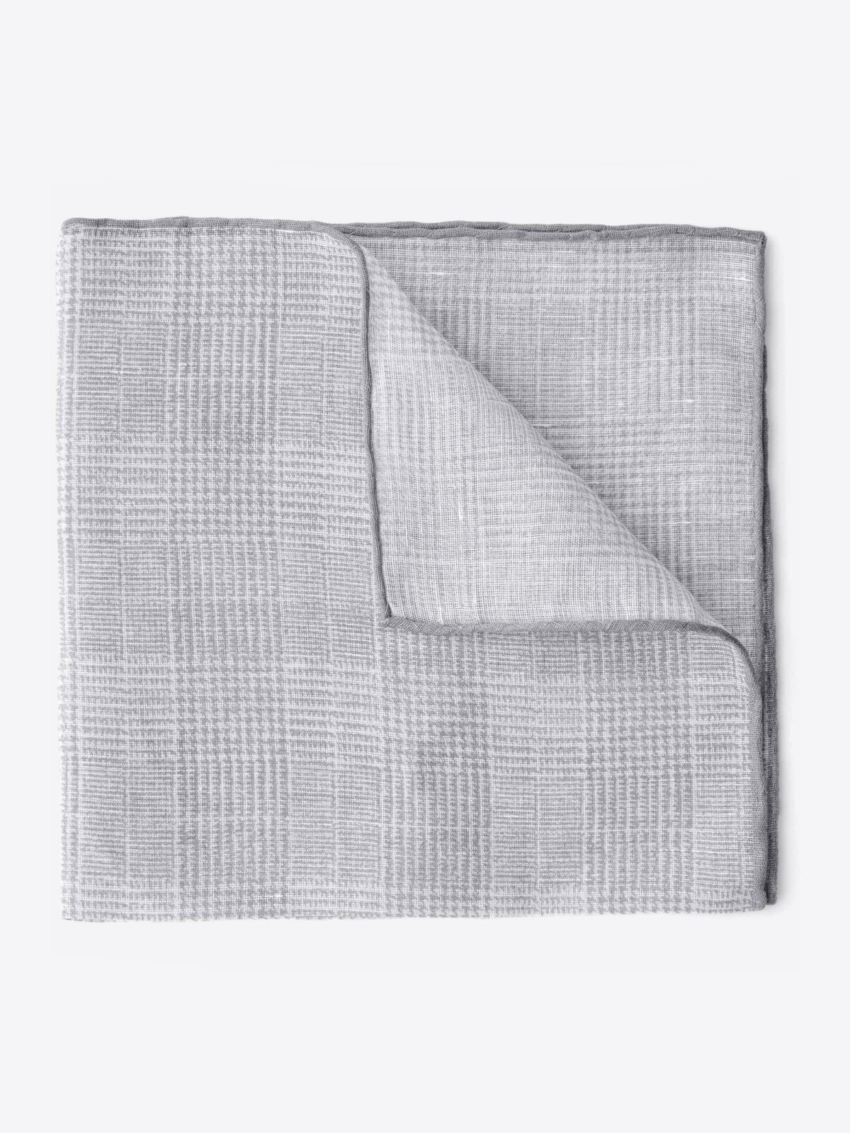 Grey Tipped Glen Plaid Cotton and Linen Pocket Square